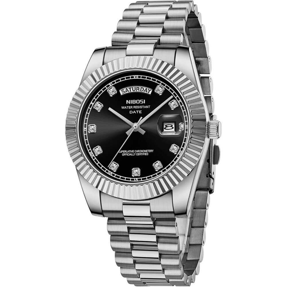 Men's Silver Black Stainless Steel Analog Classic Design Stylish Wrist Watch